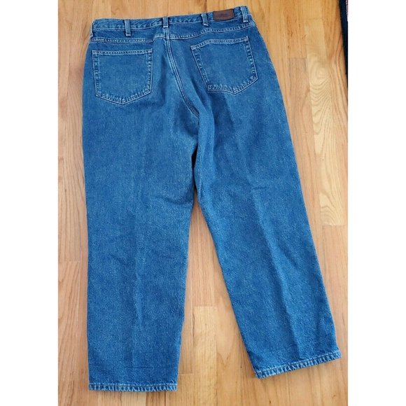 LL Bean Plaid Flannel Lined Jeans 37X29 Relaxed Fit 100% Cotton Blue Denim Pants - Picture 2 of 7